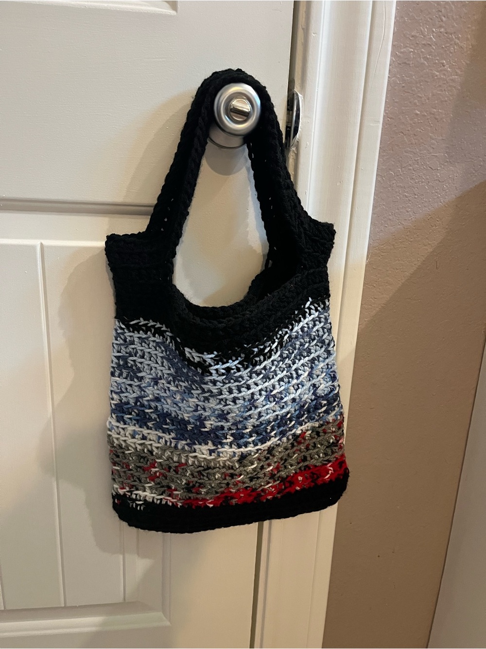 Handcrafted Black Multicolor Crochet Tote Bag